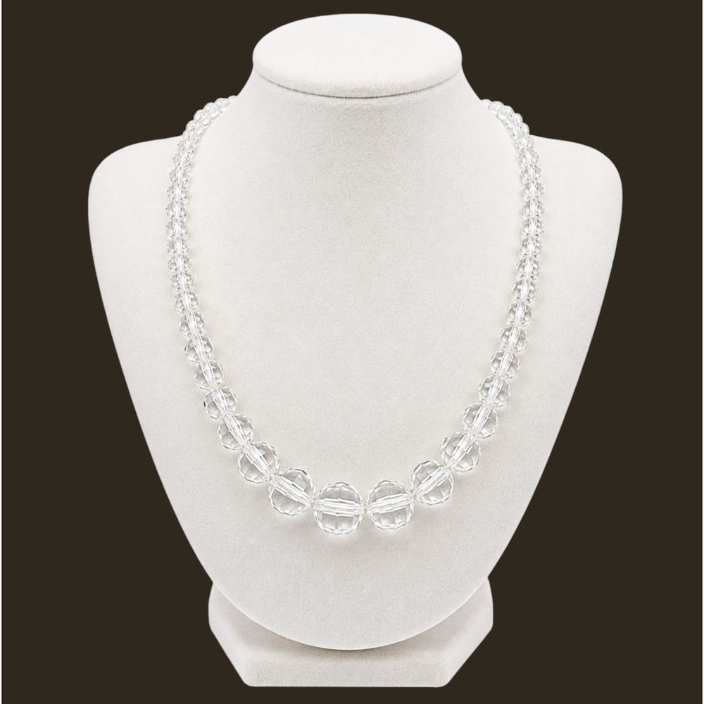 Vintage Faceted Clear Crystal Glass Bead Necklace Graduated Knotted 22"